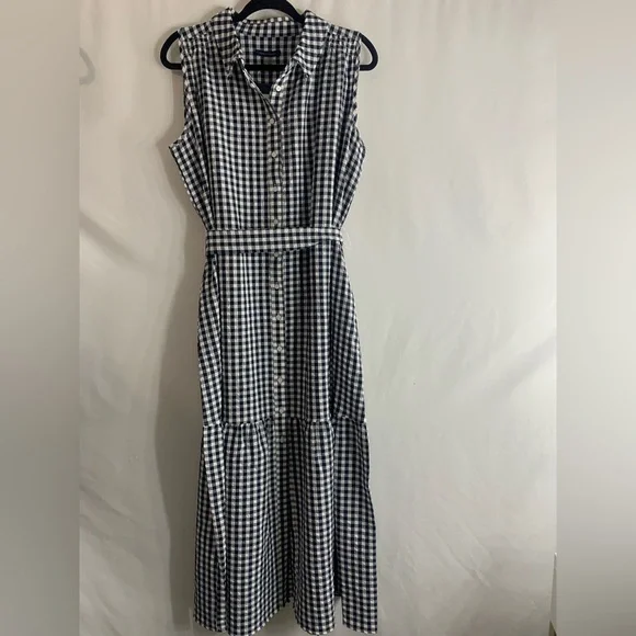 NWT Tommy Hilfiger Navy Gingham Sleeveless Belted Midi Dress, size 10 - Picture 16 of 16